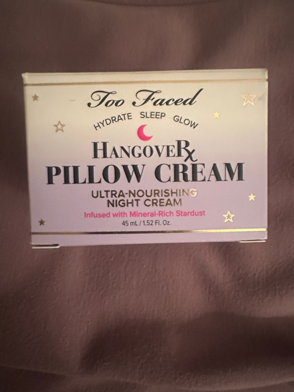 Too Faced Hangover Pillow Cream in Iridescent Pink Box with Gold Accents